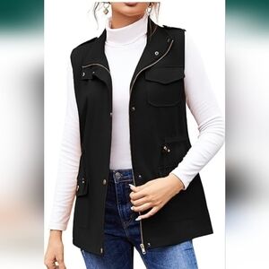 Beyove Black Cinched Waist w Pockets Sz L Vest‎